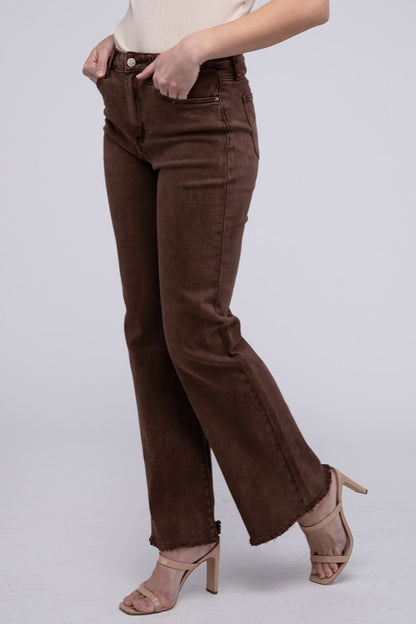Stacey B's Acid Washed Frayed Cutoff Hem Straight Wide Pants