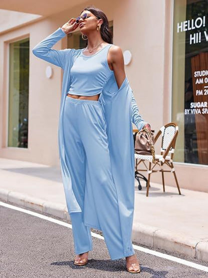 Stacey B's Drawstring Tank, Long Sleeve Cover Up and Pants Set