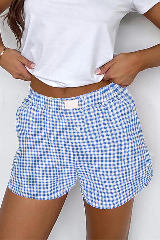 Stacey B's Blue Gingham Printed High Waist Shorts