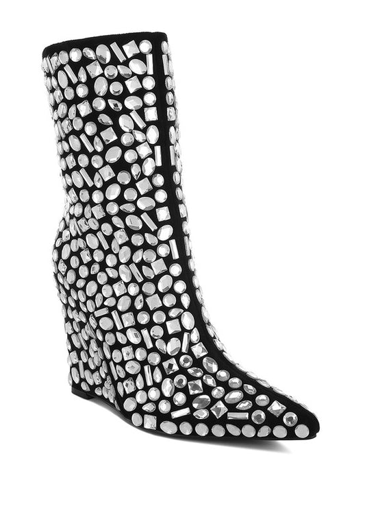 Stacey B's Trend Titan Diamante Slim Wedge Heel Boots