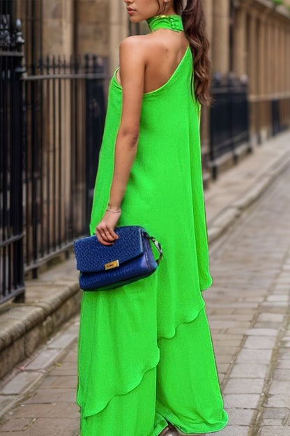 Stacey B's Mock Neck Single Shoulder Top and Pants Set