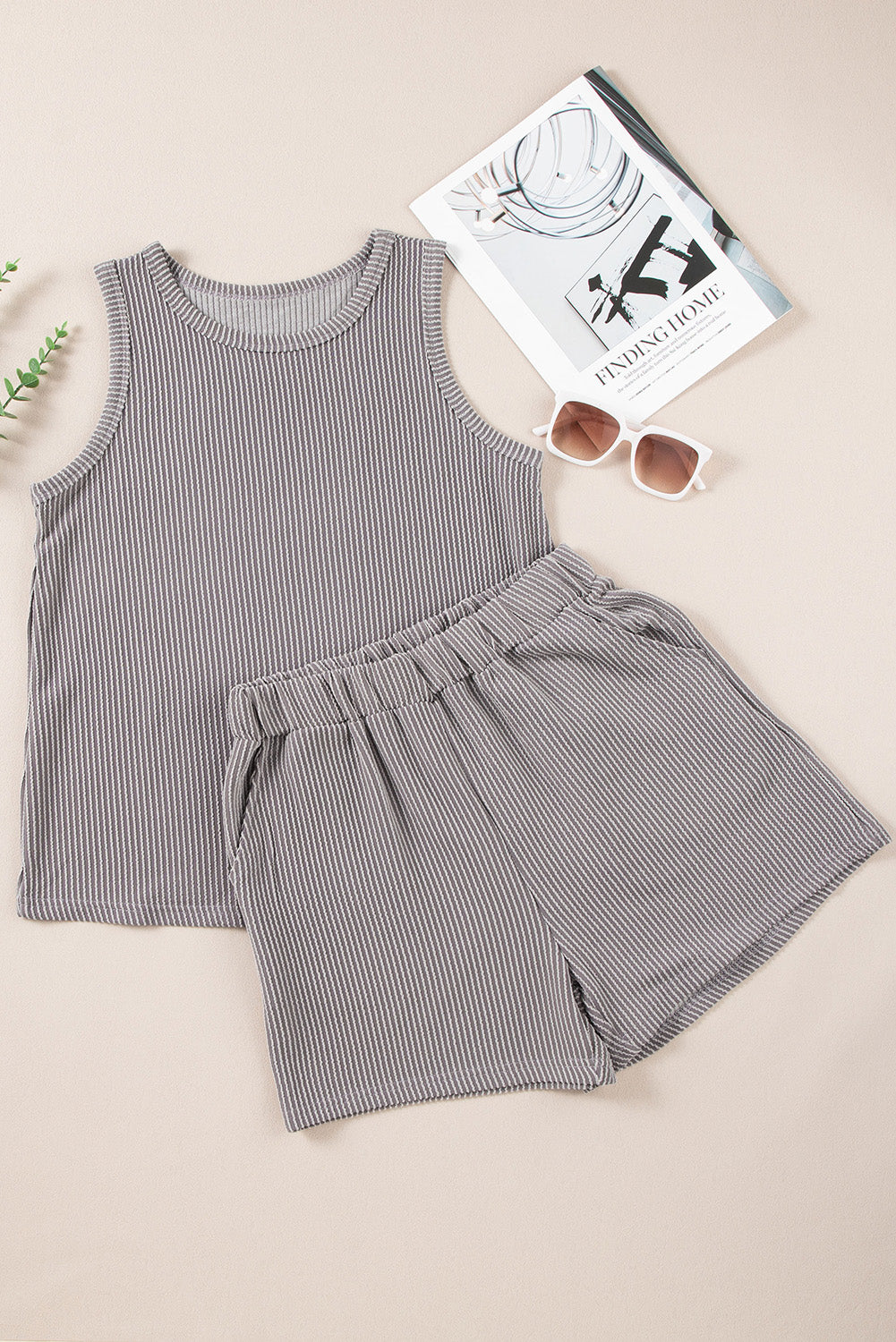 Stacey B's Smoke Gray Corded Tank Top and Pocketed Shorts Set