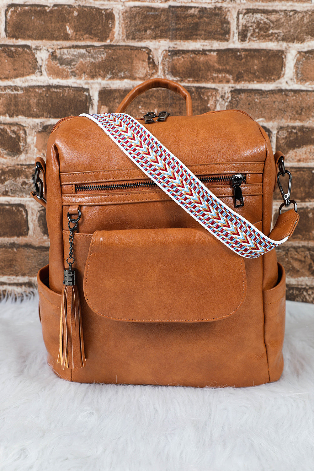 Stacey B's Brown Tassel Decor Retro PU Large Capacity Backpack