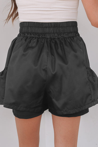 Stacey B's Black Elastic High Waist Pocketed Casual Shorts
