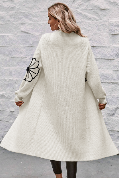 Stacey B's Beige Flower Embroidered Drop Shoulder Open Front Duster Cardigan
