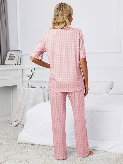 Stacey B's Printed V-Neck Top and Pants Lounge Set