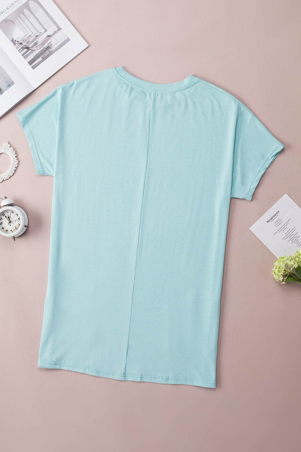 Stacey B's Light Blue Plain Loose Pocket Casual Tunic Long T-Shirt