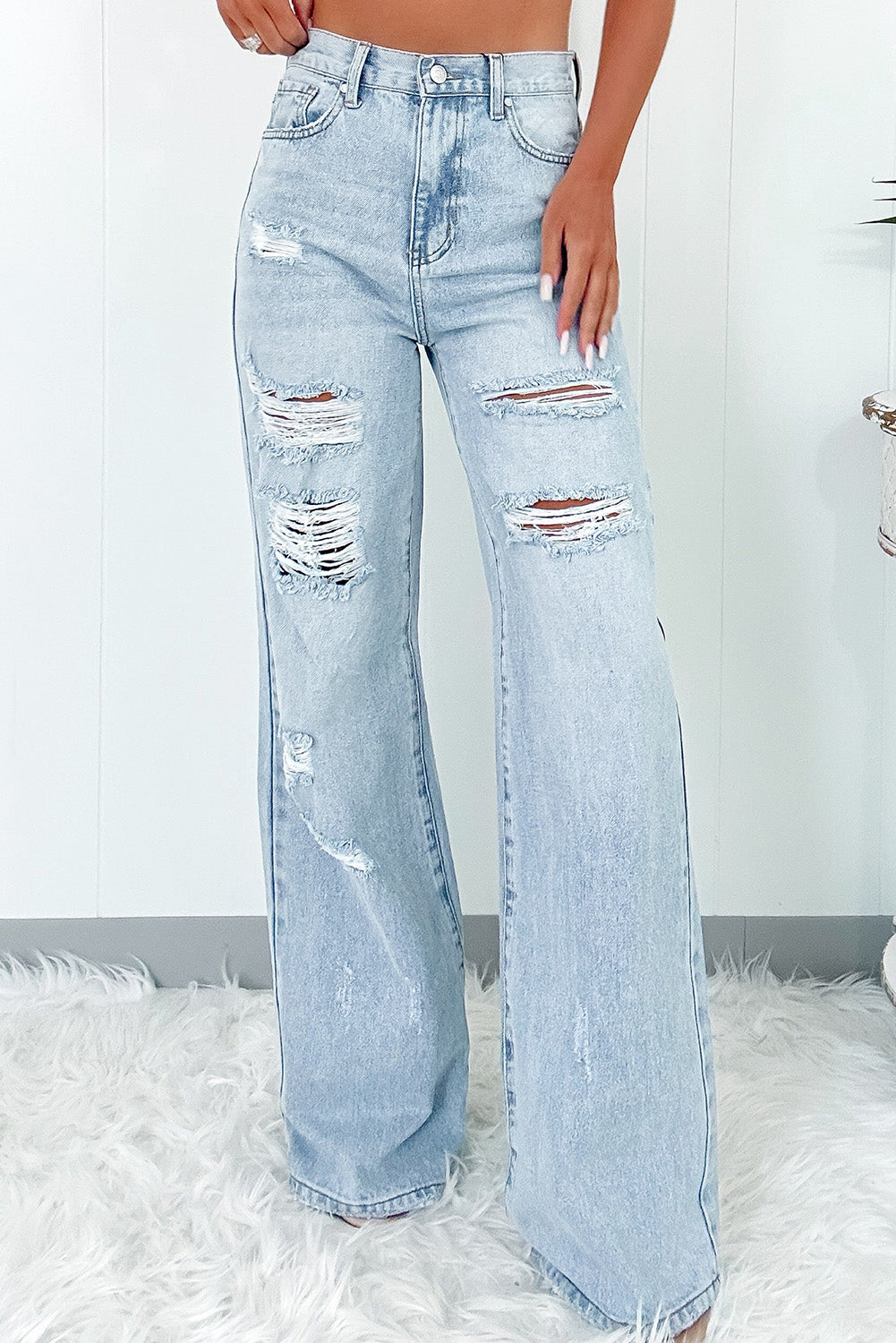 Stacey B's Beau Blue Light Wash Distressed High Waist Wide Leg Jeans