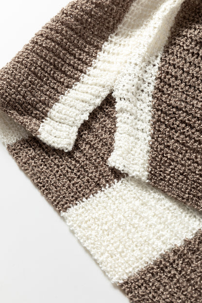 Stacey B's Brown Stripe Colorblock V Neck Bracelet Sleeve Sweater