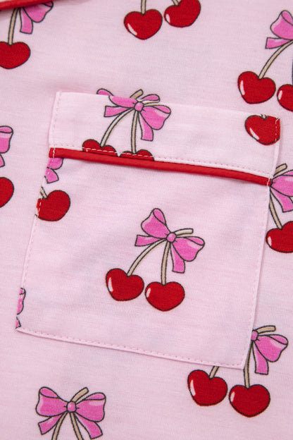 Stacey B's Pink Cherry/Bow Print Short Pajama Set