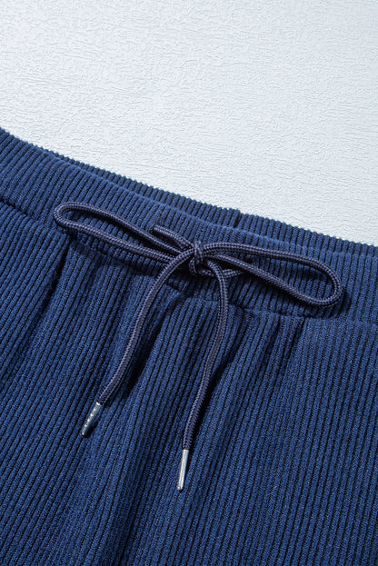 Stacey B's Navy Blue Ribbed Knit Cropped Hoodie and Drawstring Joggers Set