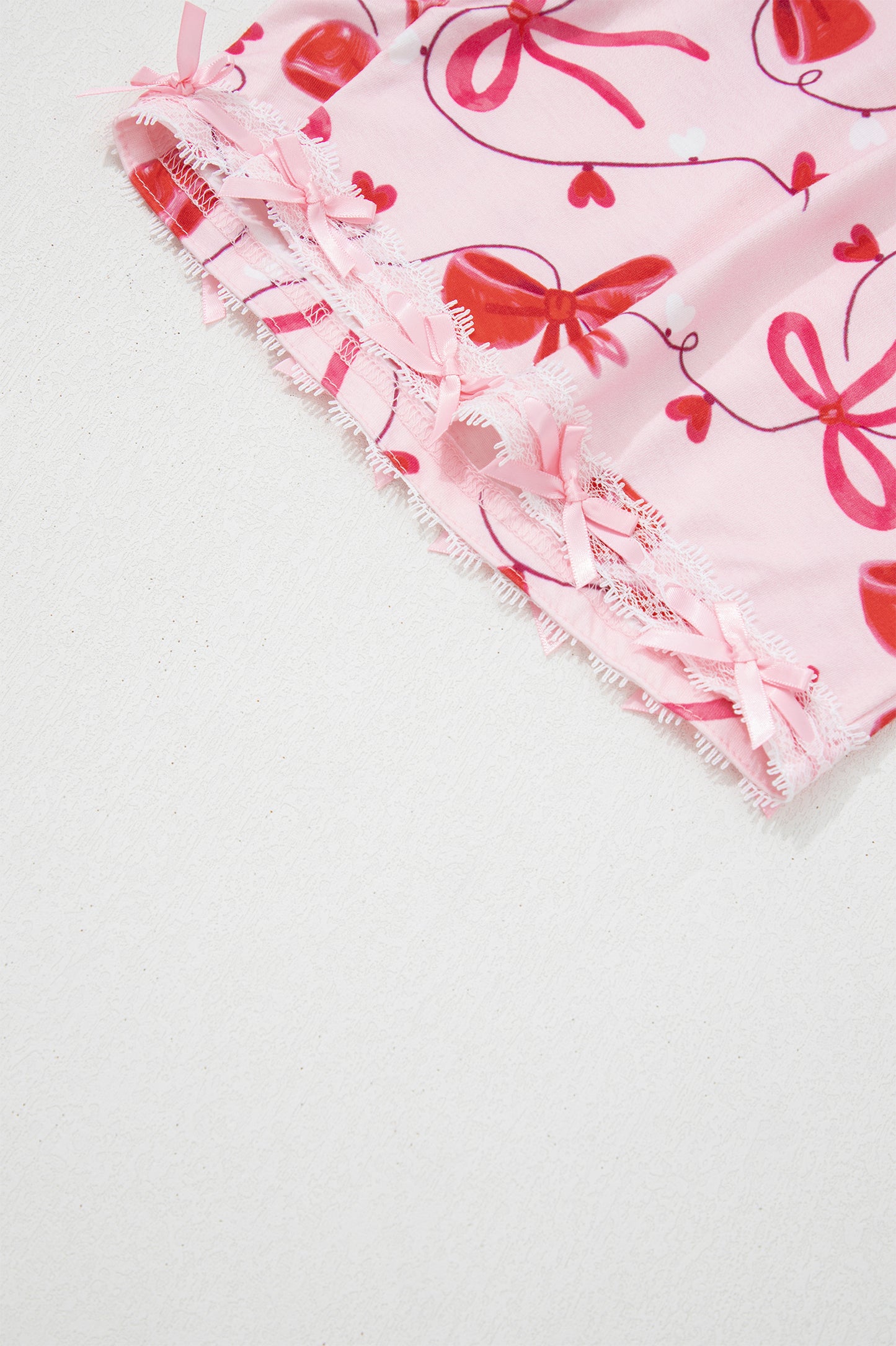 Stacey B's Red Romantic Bow Print Loose Tee Drawstring Shorts 2pcs Lounge Set