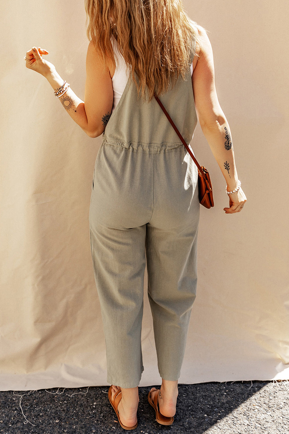 Stacey B's Sage Green Buttoned Straps Drawstring Cropped Overalls