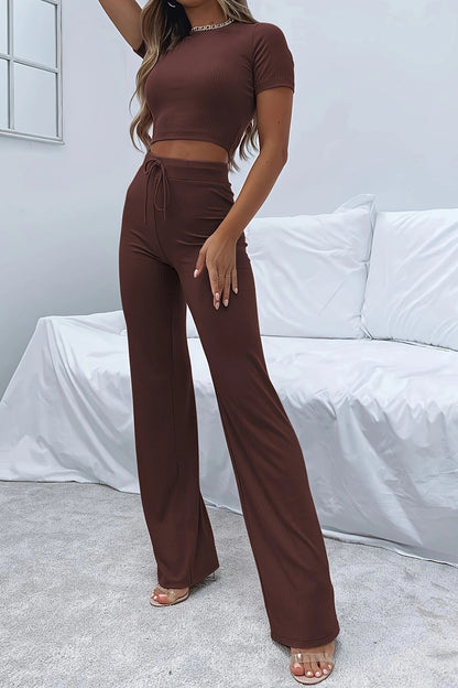 Stacey B's Round Neck Short Sleeve Top and Pants Set