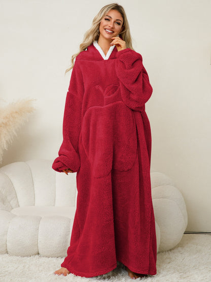 Stacey B's Pocketed Contrast Long Sleeve Hooded Lounge Dress