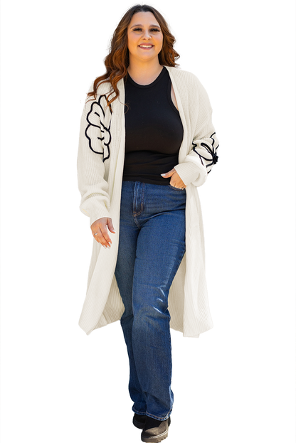 Stacey B's Beige Flower Embroidered Drop Shoulder Open Front Duster Cardigan