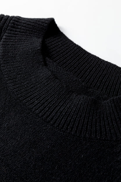 Stacey B's Black High Neck Puff Sleeve Sweater Pleated Mini Skirt 2pcs Knitted Outfit