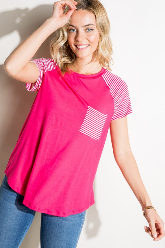 Stacey B's Plus Solid Stripe Mix Pocket Top