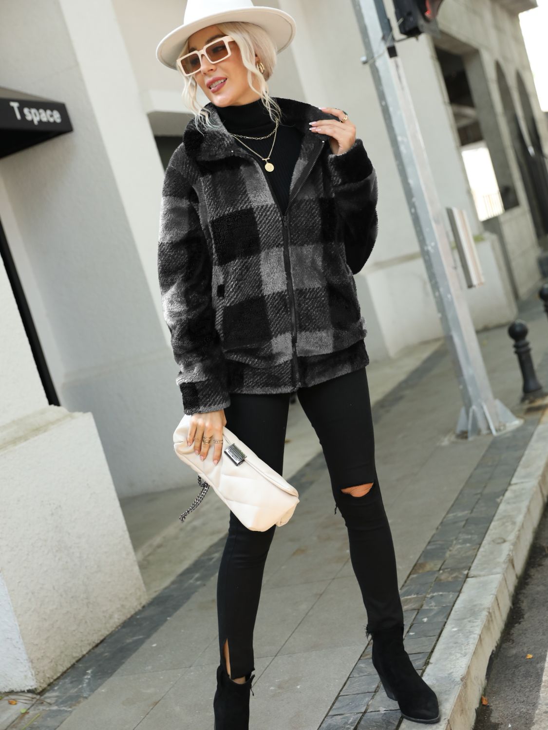 Stacey B's Plaid Zip-Up Collared Jacket