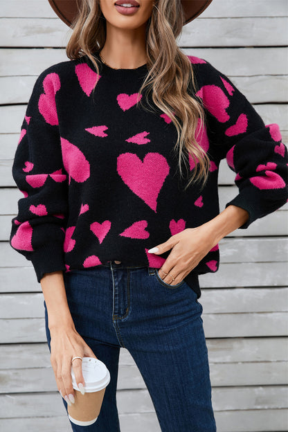 Stacey B's Angel Wings Heart Contrast Round Neck Long Sleeve Sweater
