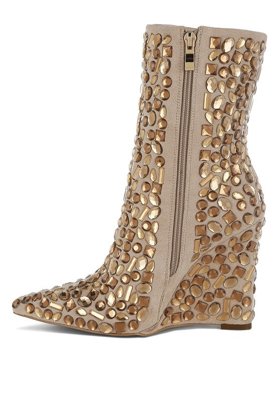 Stacey B's Trend Titan Diamante Slim Wedge Heel Boots