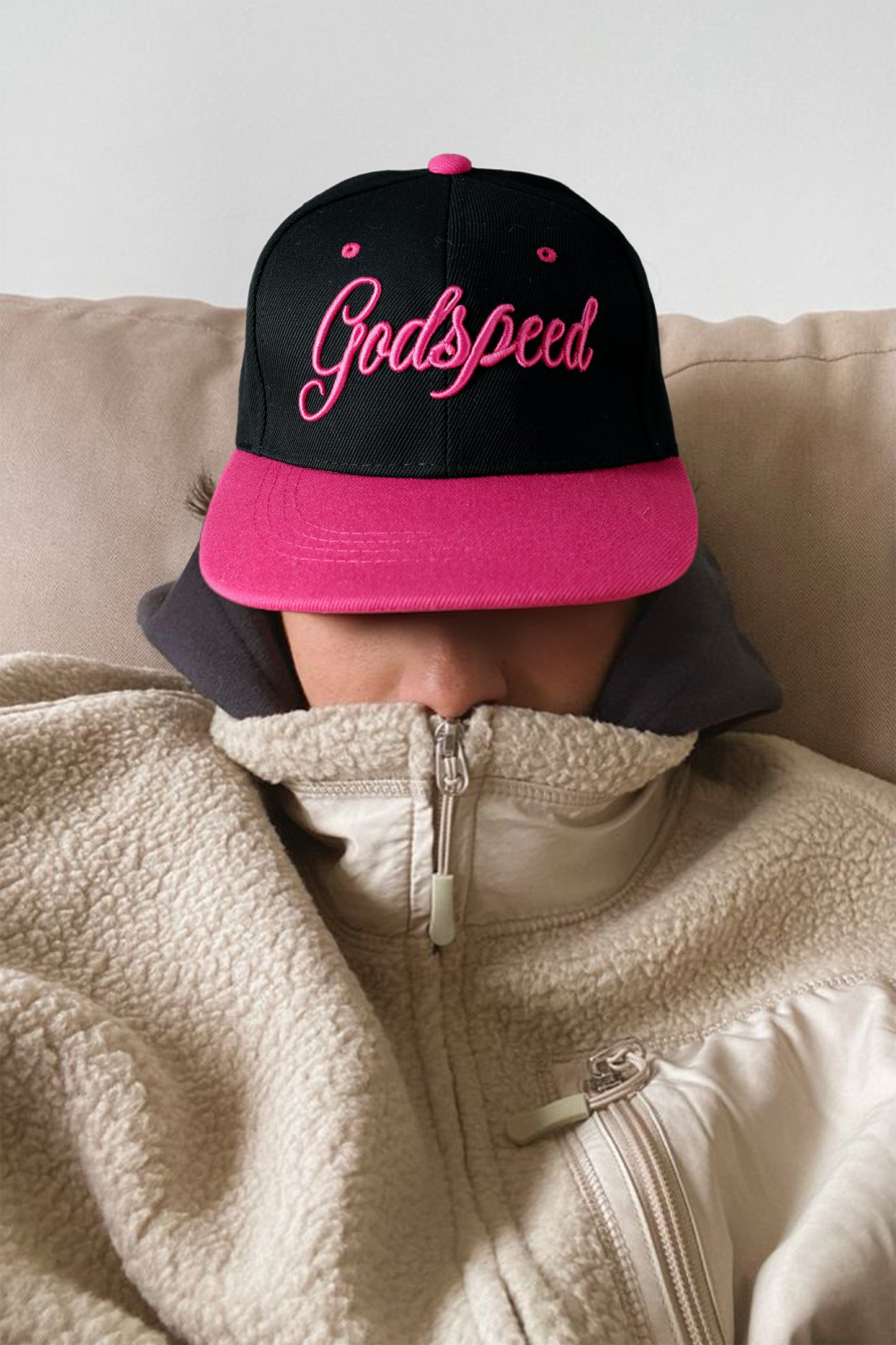Stacey B's Rose Red Godspeed Letter Embroidered Color Block Cap