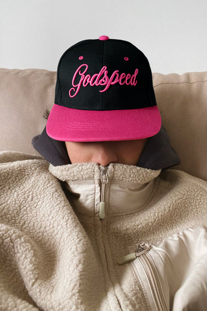 Stacey B's Rose Red Godspeed Letter Embroidered Color Block Cap
