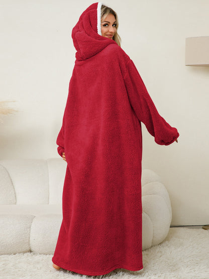 Stacey B's Pocketed Contrast Long Sleeve Hooded Lounge Dress