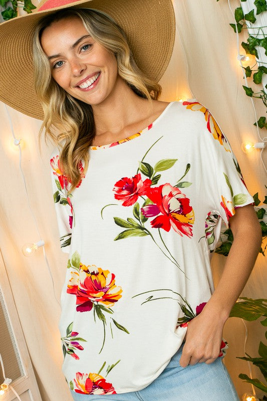 Stacey B's Plus Floral Twist Back Loose Fit Top