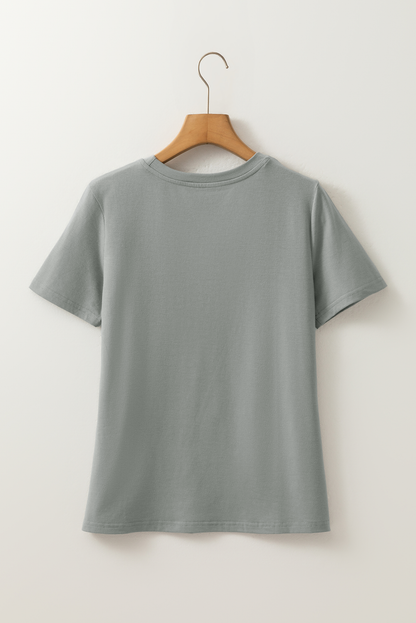 Stacey B's Medium Grey Solid Color Toothpick Stripe Round Neck T Shirt
