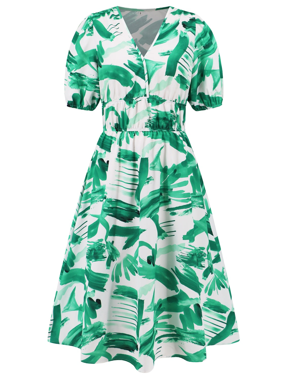 Stacey B's Ruched Printed Surplice Short Sleeve Dress