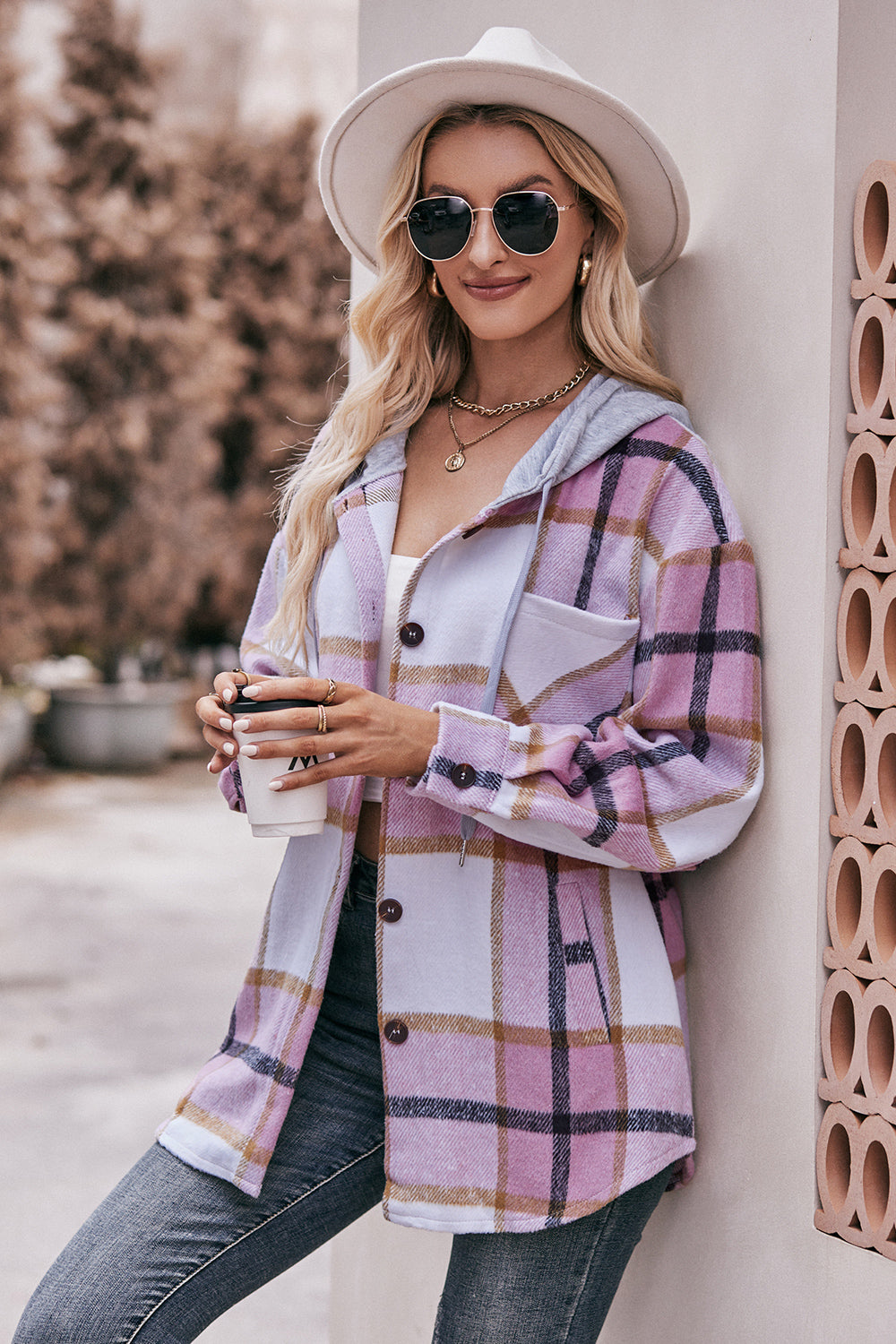 Stacey B's Mandy Plaid Dropped Shoulder Hooded Jacket