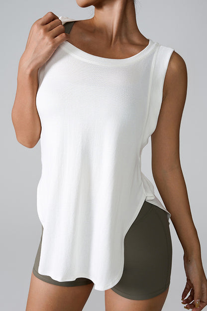 Stacey B's Slit Round Neck Active Tank