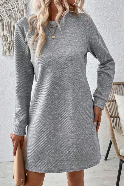 Stacey B's Rose Red Plain Textured Long Sleeve Shift Short Dress