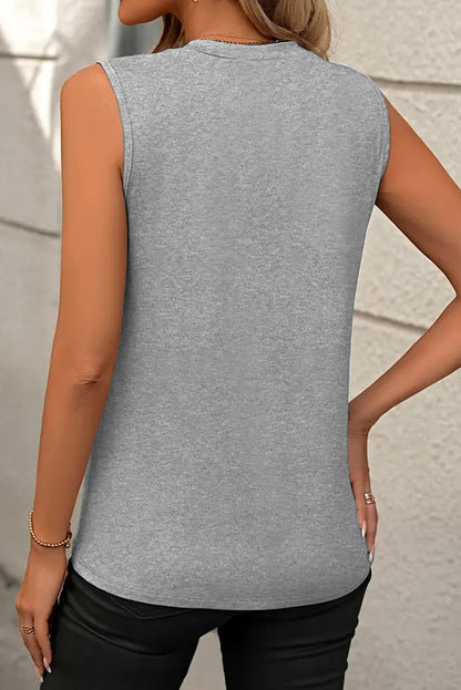 Stacey B's Black Solid Color Crew Neck Pleated Sleeveless Top