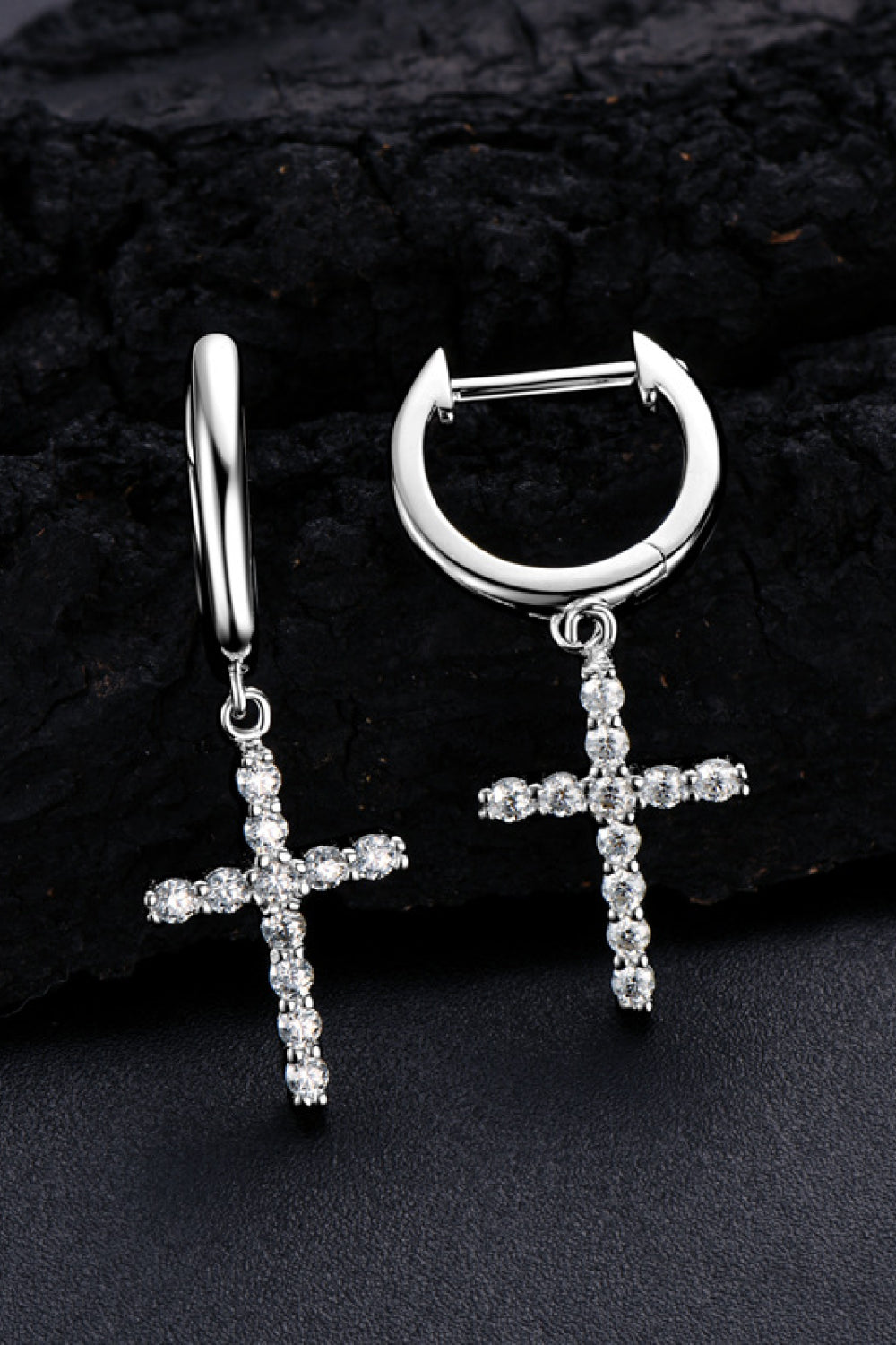 Stacey B's 925 Sterling Silver Moissanite Cross Earrings