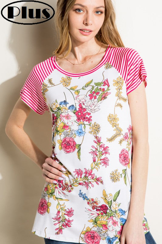 Stacey B's Plus Pin Stripe Floral Mixed Top