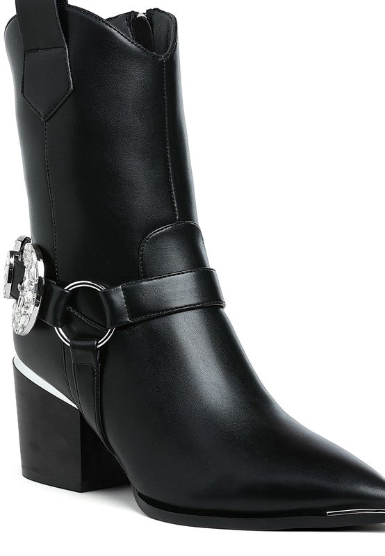 Stacey B's Woodstock Diamante Embellished Pin Buckle Boots