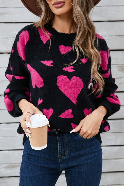 Stacey B's Angel Wings Heart Contrast Round Neck Long Sleeve Sweater