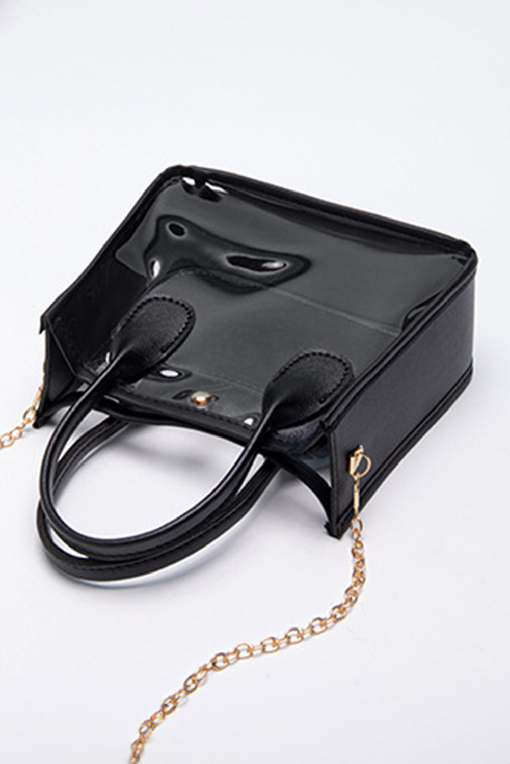 Stacey B's Black PVC PU Leather Chain Strap Clear Shoulder Bag