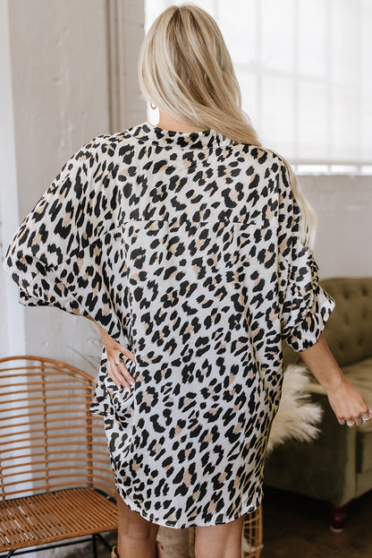 Stacey B's Beige Leopard Print Buttoned 3/4 Sleeve Loose Fit Shirt