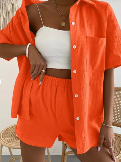 Stacey B's Button Up Short Sleeve Shirt and Shorts Set