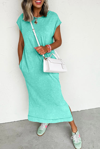 Stacey B's Clearly Aqua Mineral Wash Pocketed T-shirt Long Dress