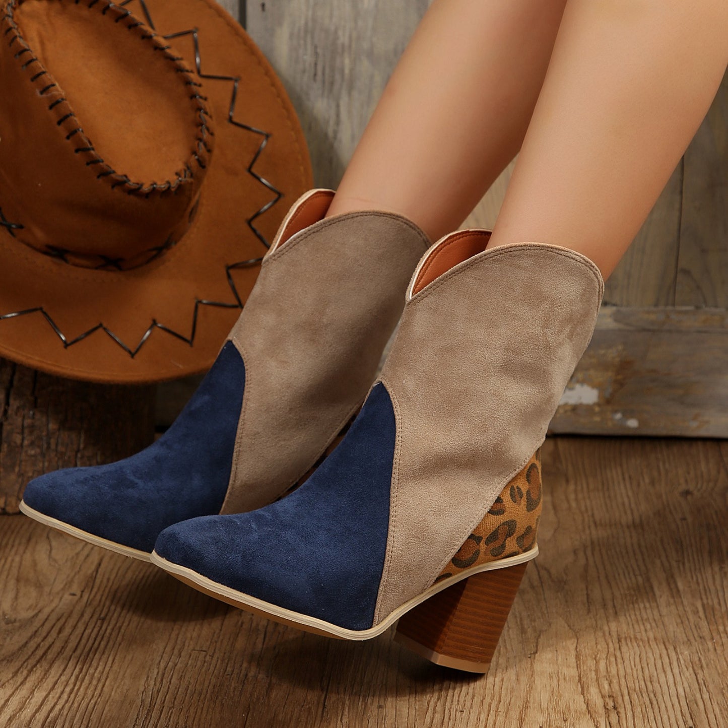 Stacey B's Suede Square Toe Block Heel Boots