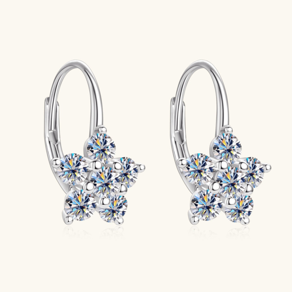 Stacey B's 1.2 Carat 925 Sterling Silver Moissanite Flower Huggie Earrings