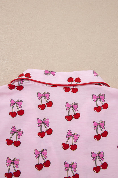 Stacey B's Pink Cherry/Bow Print Short Pajama Set