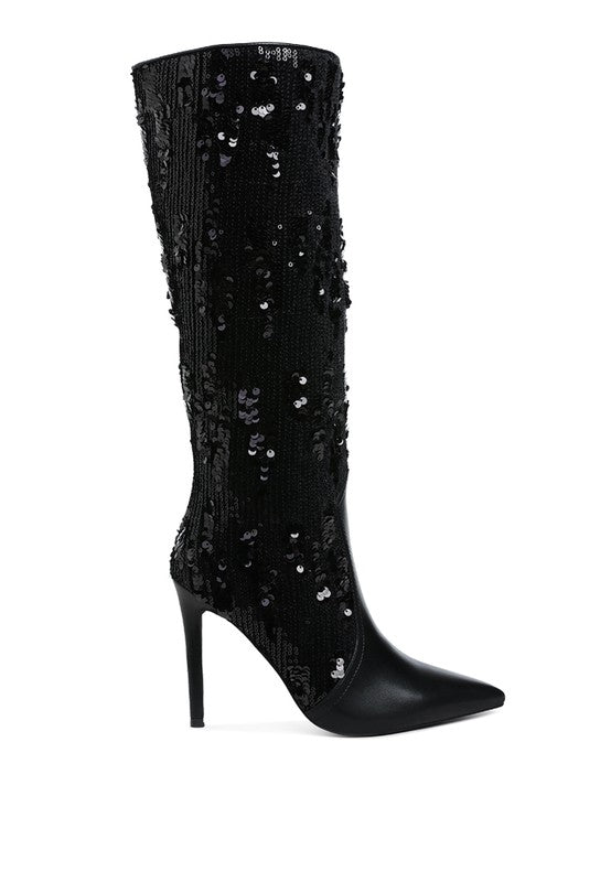 Stacey B's Sitarah Sequin Embellished Stiletto Long Boots