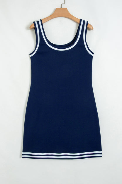 Stacey B's Dirty blue Contrast Trim U Neck Sleeveless Mini Dress