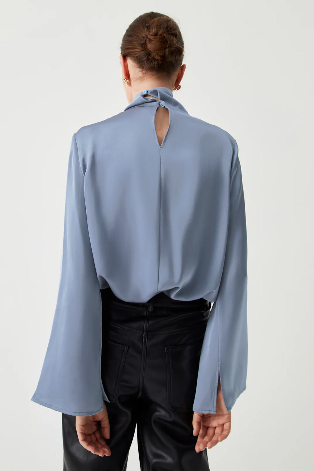 Stacey B's Ivy Asymmetric Turtleneck Elegant Satin Blouse