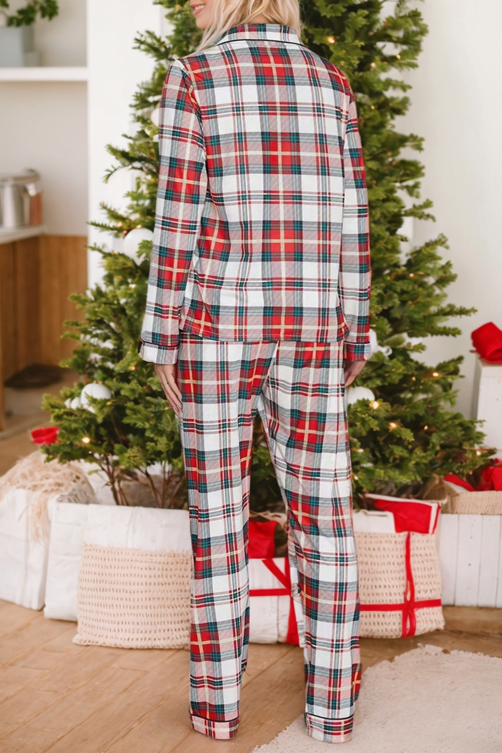 Stacey B's Red Christmas Plaid Print Two Piece Long Sleeve Pajamas Set